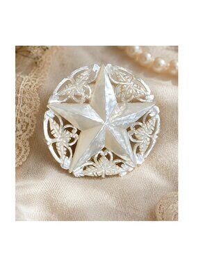 Vintage 1950s Mother of Pearl Star Of Bethlehem  Brooch Hand Carved Shell Pin